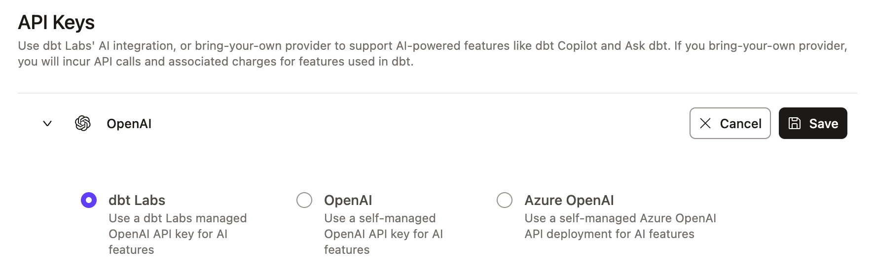 Example of the dbt Labs integration page