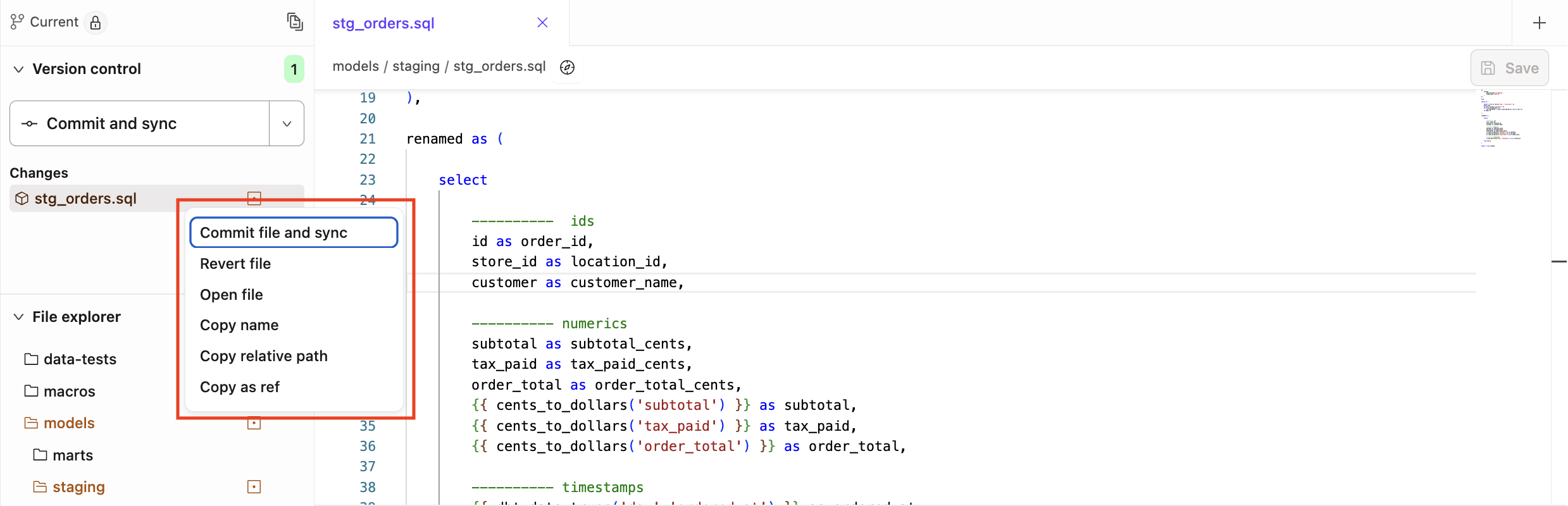 Right-click edited files to access Version Control Options menu Right-click edited files to access Version Control Options menu